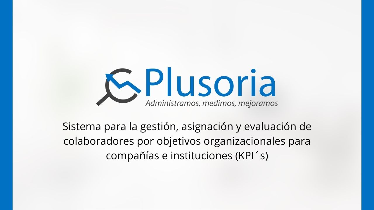 portada del video de YouTube de la herramienta de evaluación de desempeño laboral Plusoria, nombre de la marca sobre fondo blanco